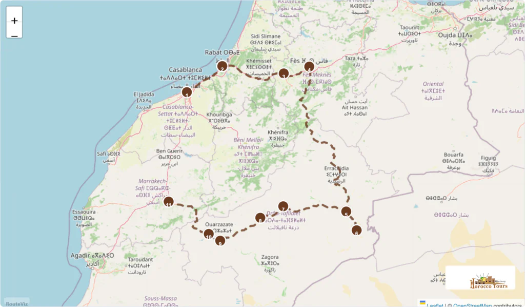 10 day imperial cities desert kasbah from casablanca maps roads